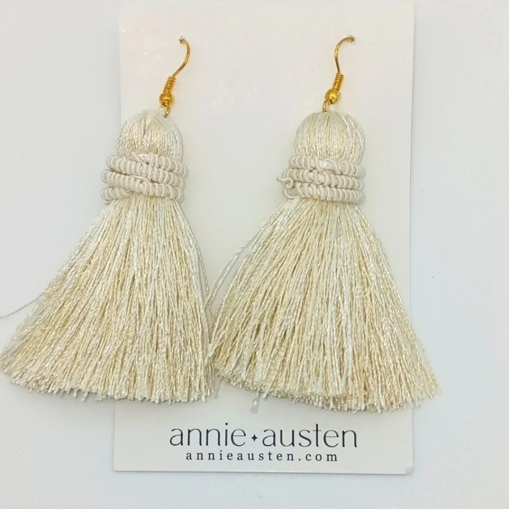 Annie Austen Tassel Earrings Cream NWT